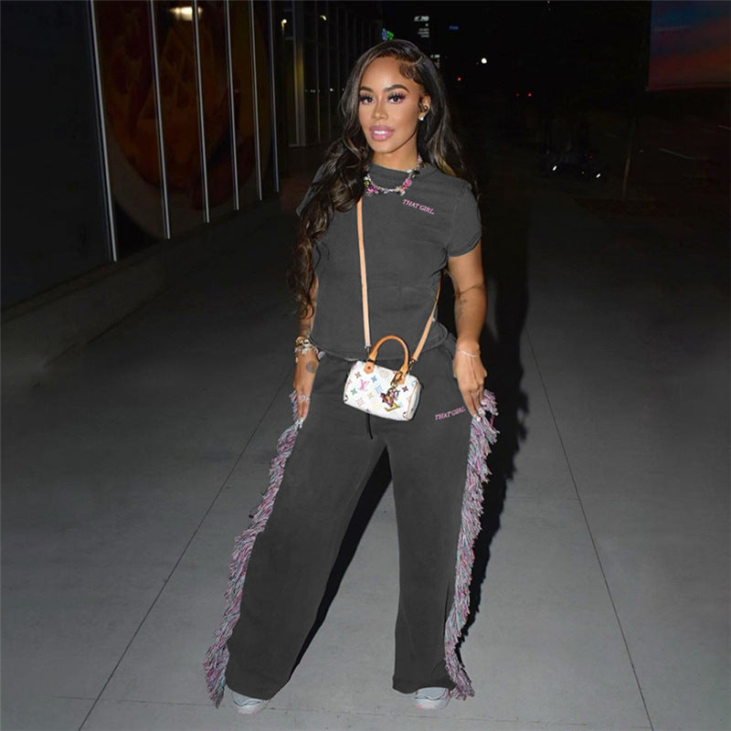Women's Leisure Suit with Fringed Details