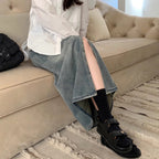 Women's Denim Maxi Skirt with Side Slit and Casual Cut