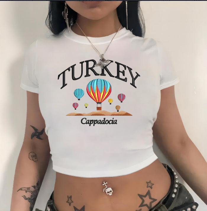 Women's Lips Print Crop T-Shirt