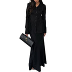 Elegant Women's Two-Piece Set with Flowing Top and Floor-Length Skirt