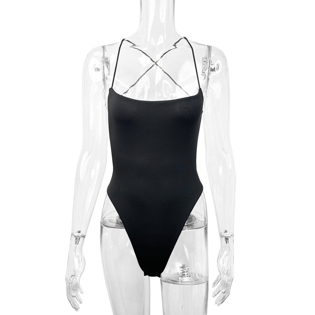 Women's Bodysuit with Deep Neckline and Thin Straps