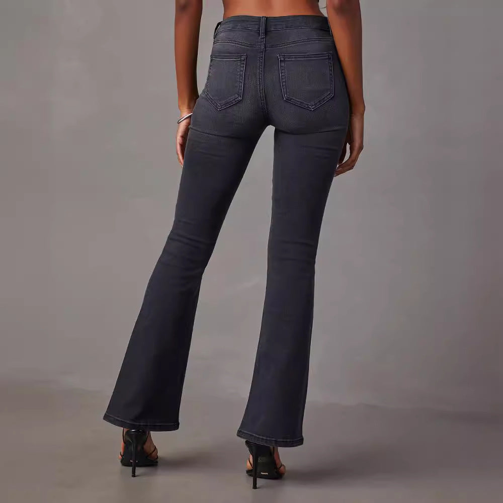 Women's Flared Jeans with High Waist and Modern Wash