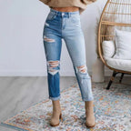 Women's High-Waist Destroyed Vintage-Style Jeans