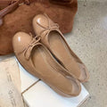 Women's Leather Ballet Flats with Delicate Bow Accent