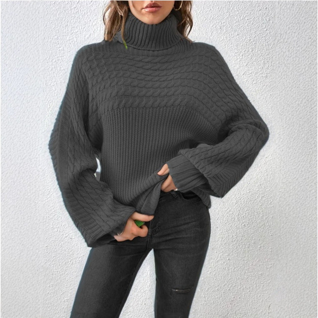 Women's Cozy Turtleneck Sweater with Textured Design