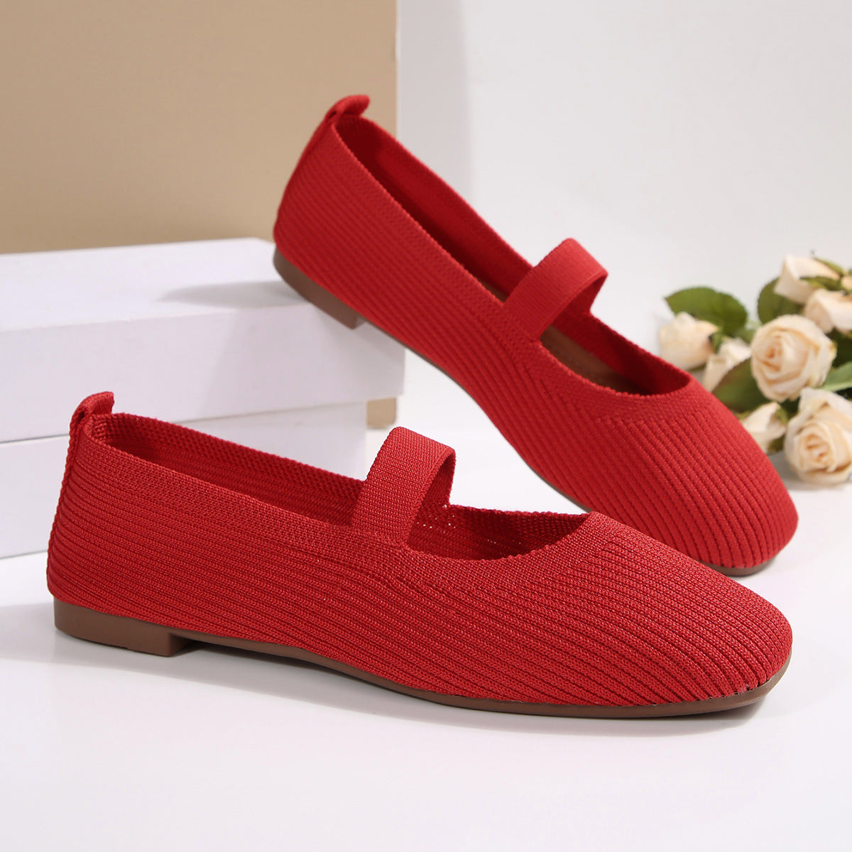 Women's Ballet Flats with Elastic Knit Design