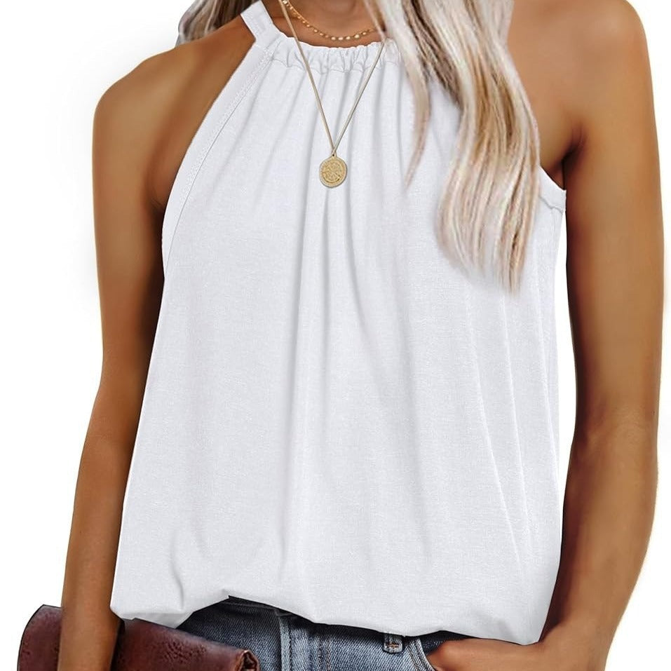 Sleeveless Top with Ruffle Hem and Loose Fit