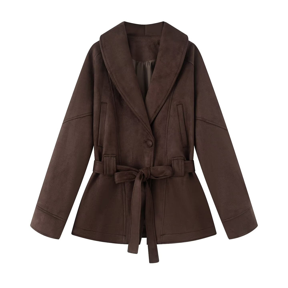 Elegant Faux Suede Jacket with Waist Belt
