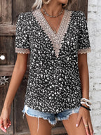 Women's V-Neck Blouse with Delicate Lace Accents