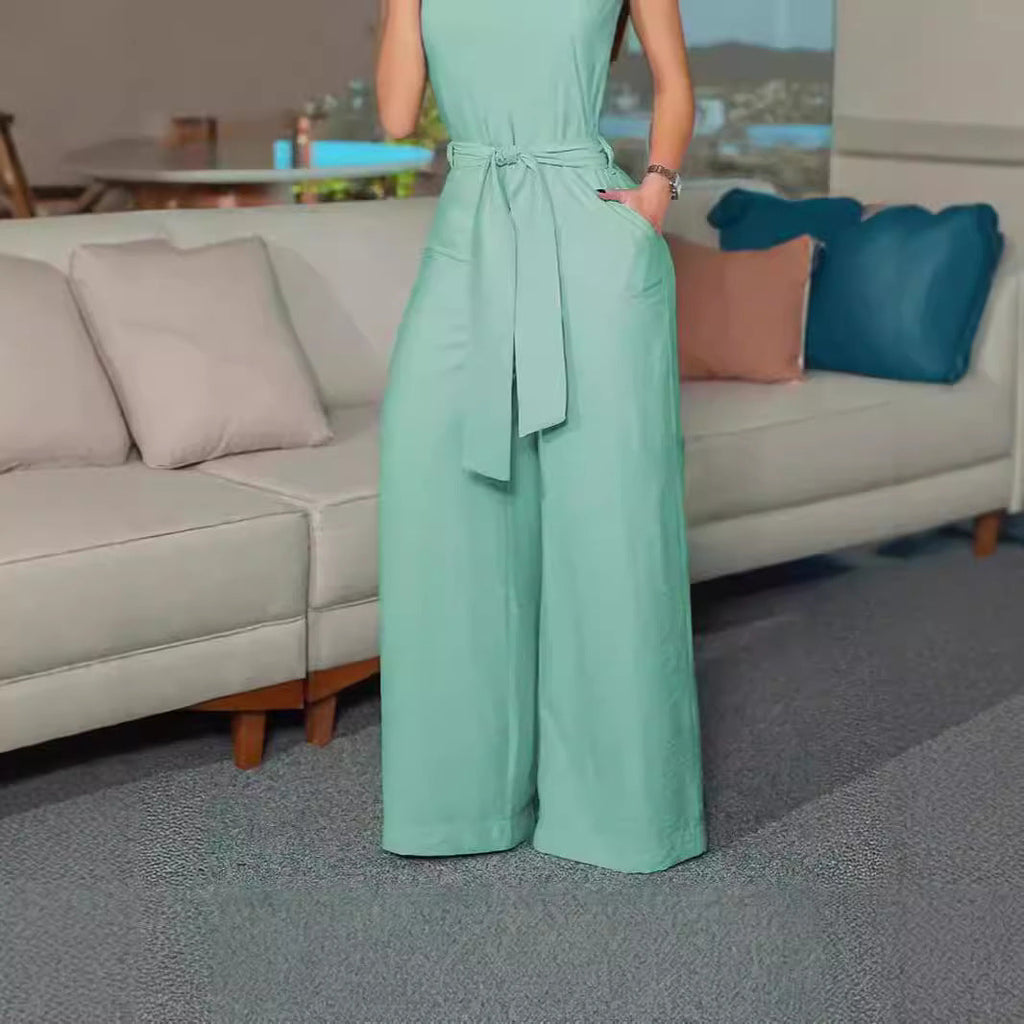 Women's Airy Jumpsuit with Belt and Pockets