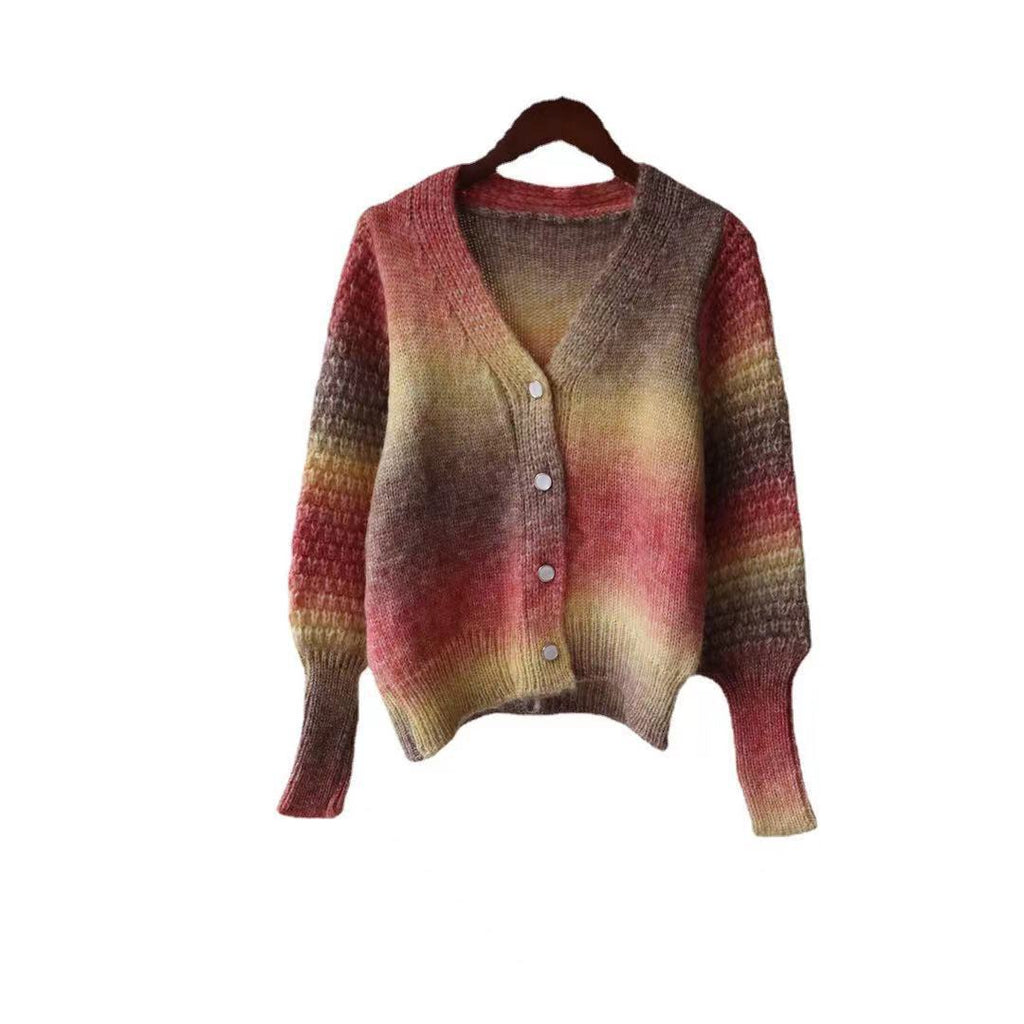 Women's Gradient Knit Cardigan with Original Ribbed Design