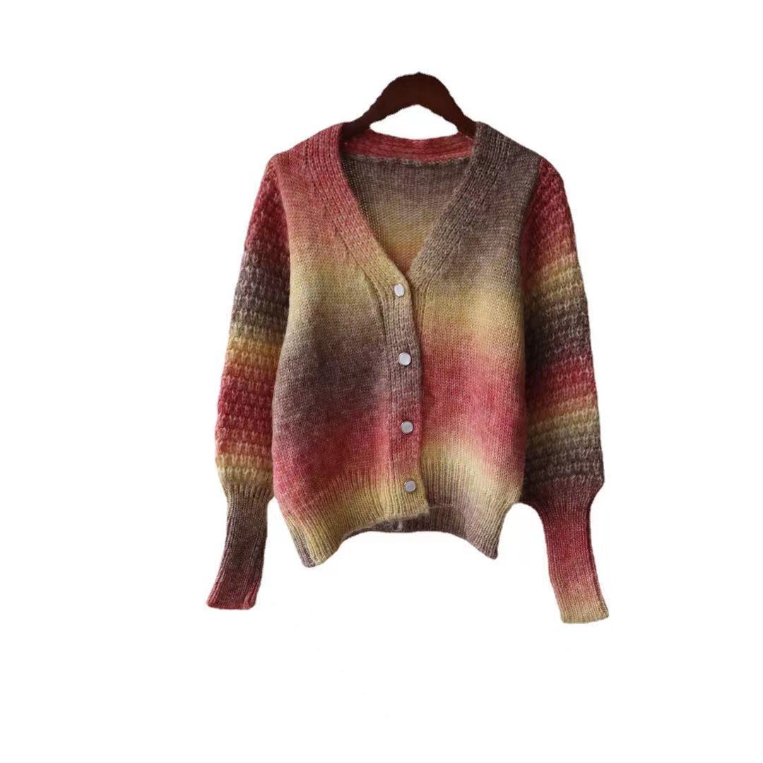 Women's Gradient Knit Cardigan with Original Ribbed Design
