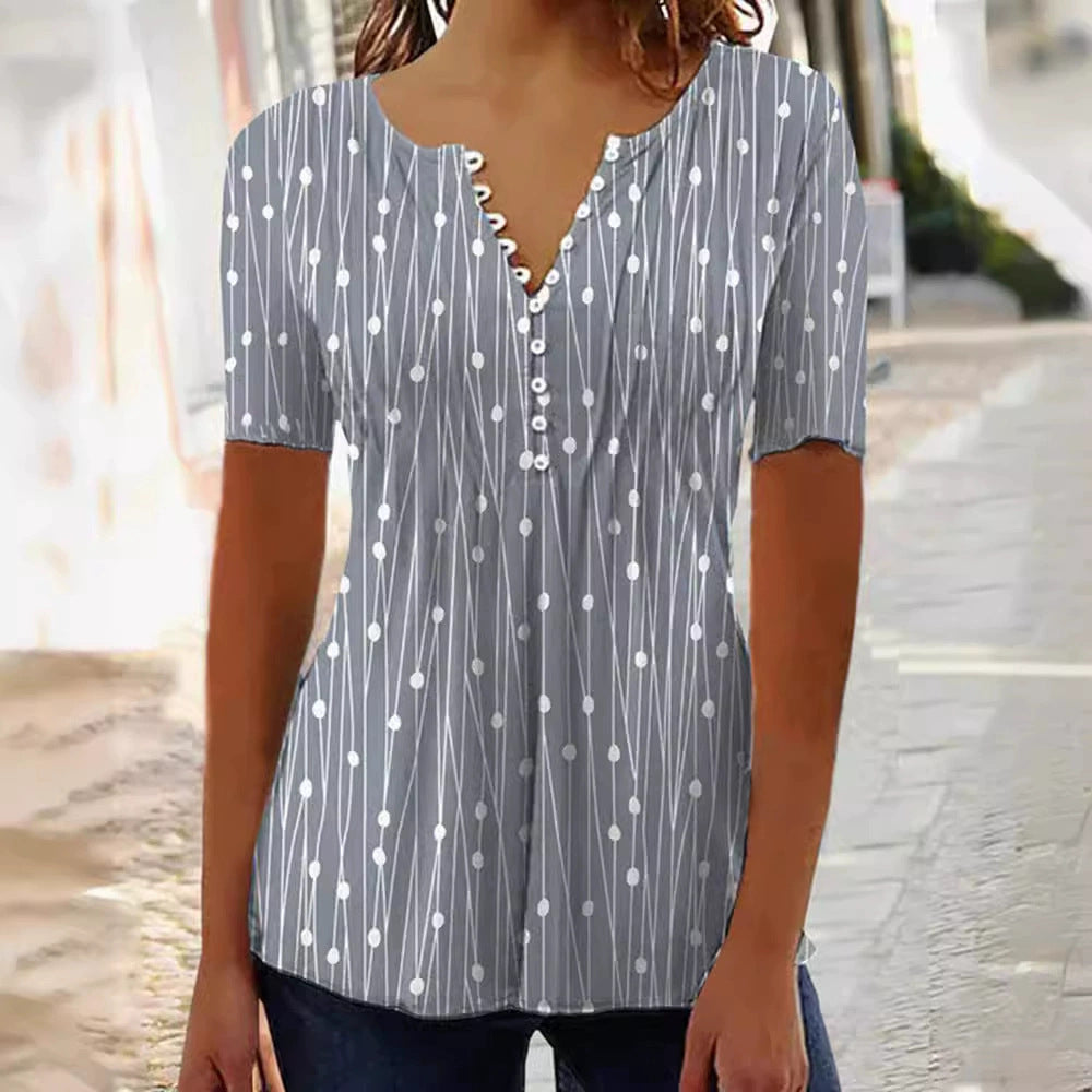 Polka Dot Blouse with Button Placket