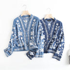Women's Vintage-Style Embroidered Blouse with Collar and Button Closure