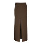 Women's Elegant Midi Skirt with Side Slit and Elastic Waistband