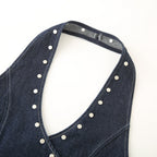 Women's Elegant Denim Vest with Decorative Snap Buttons