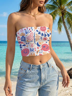 Women's Bandeau Top with Creative Flower and Leaf Motifs