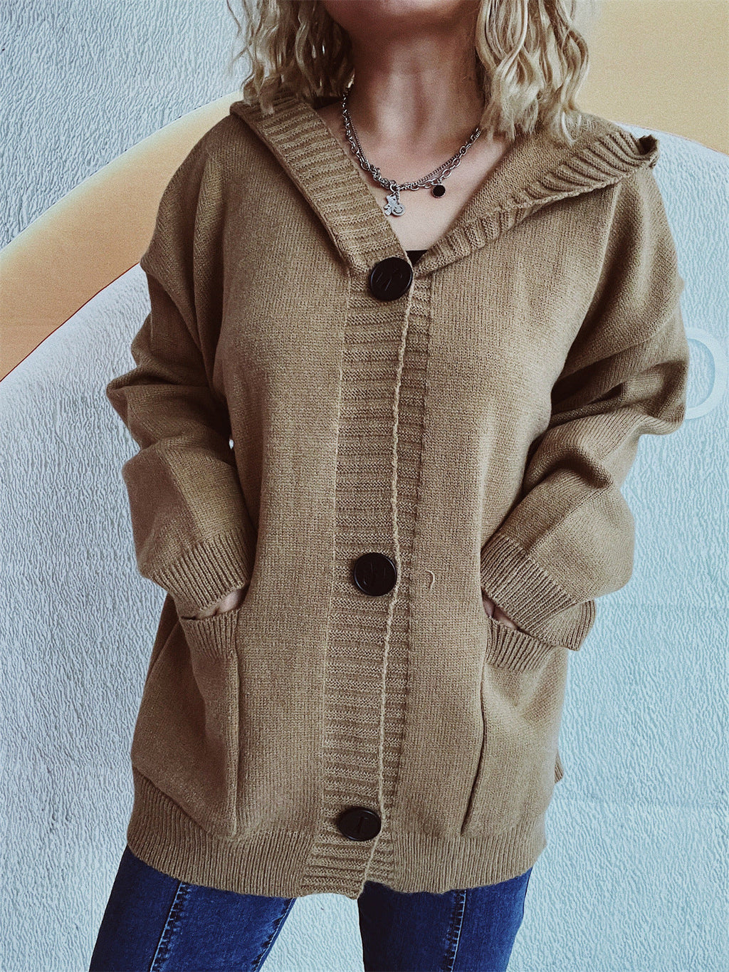 Women's Comfortable Hooded Cardigan with Pockets