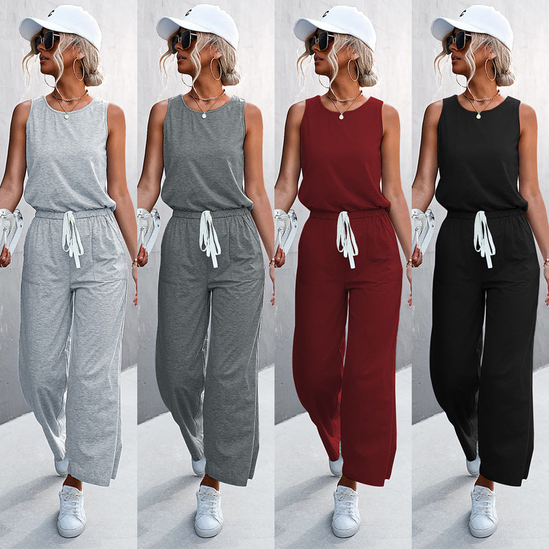 Women's Airy Wide-Leg Jumpsuit with Elastic Waist