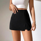 Women's Asymmetrical Mini Skirt with Button Details