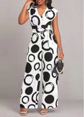 Women's Jumpsuit with Modern Circle Pattern and Waist Belt
