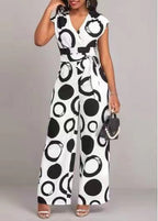 Women's Jumpsuit with Modern Circle Pattern and Waist Belt