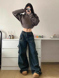Women's Oversized Cargo Jeans with Side Pockets