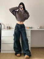 Women's Oversized Cargo Jeans with Side Pockets