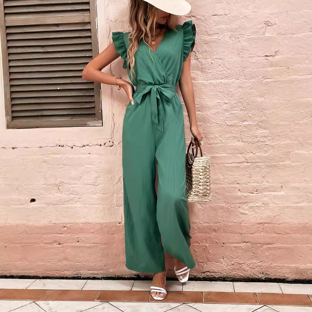 Elegant Jumpsuit with Waist Belt and Ruffle Details