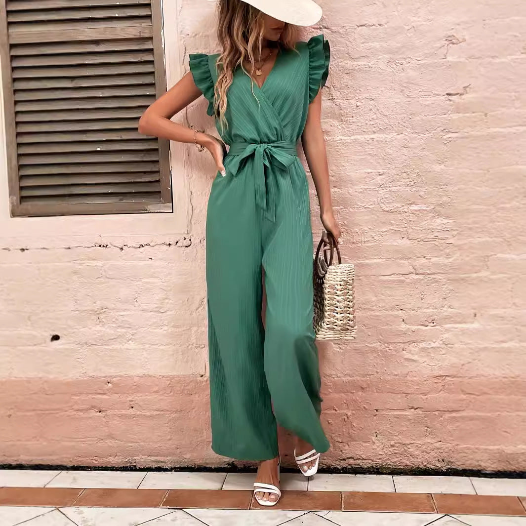Elegant Jumpsuit with Waist Belt and Ruffle Details