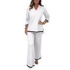 Women's Casual Knit Set with Wide Cut and Elegant Contrasts