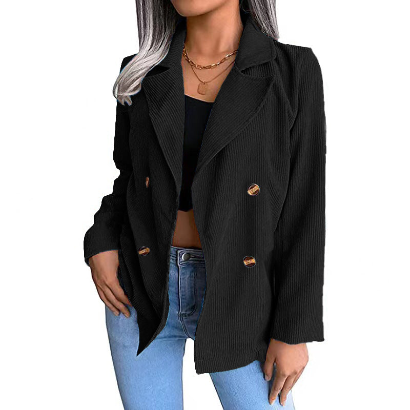 Women's Corduroy Jacket with Double-Breasted Button Placket and Modern Cut