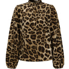 Women's Blouse with Elegant Leopard Print and Ruffle Collar