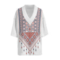 Women's Short-Sleeve Ethnic-Style V-Neck Shirt with Decorative Pattern