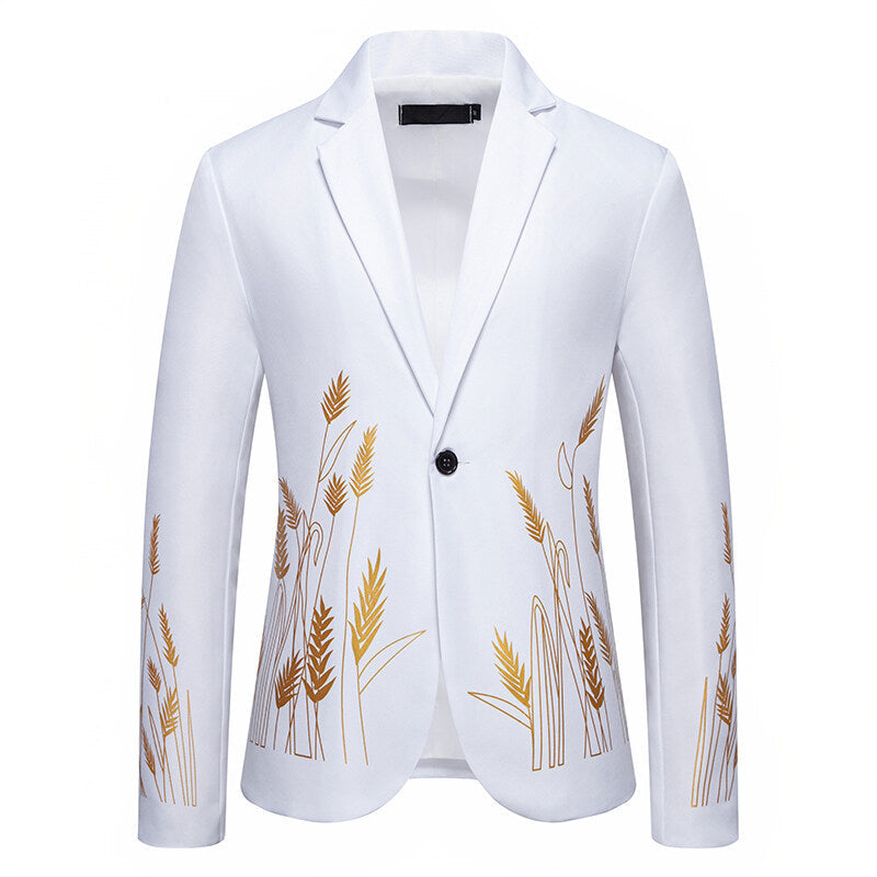 Elegant Blazer with Artistic Plant Pattern and Fine Texture