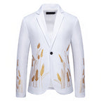 Elegant Blazer with Artistic Plant Pattern and Fine Texture