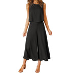 Casual Two-Piece Set with Flowy Wide-Leg Cut and Lightweight Top