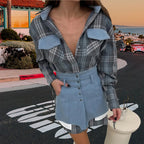 Women's Plaid Blouse with Denim Skirt