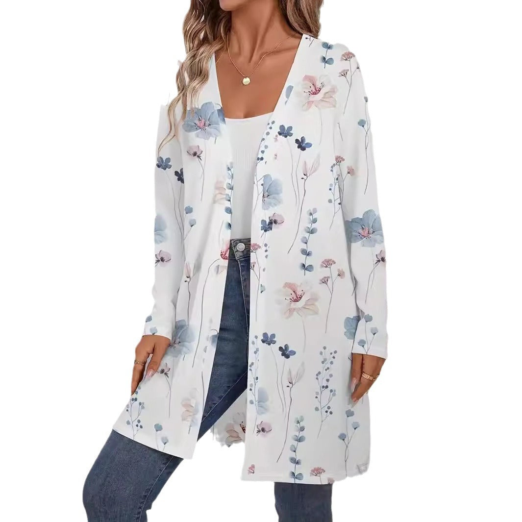 Ladies Floral Longline Cardigan with Open Cut