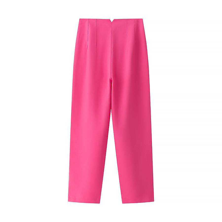 Women's Elegant High-Waisted Trousers with Fine Pleats and Pockets
