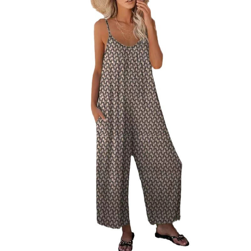 Women's Wide Leg Jumpsuit with Fashionable Pattern