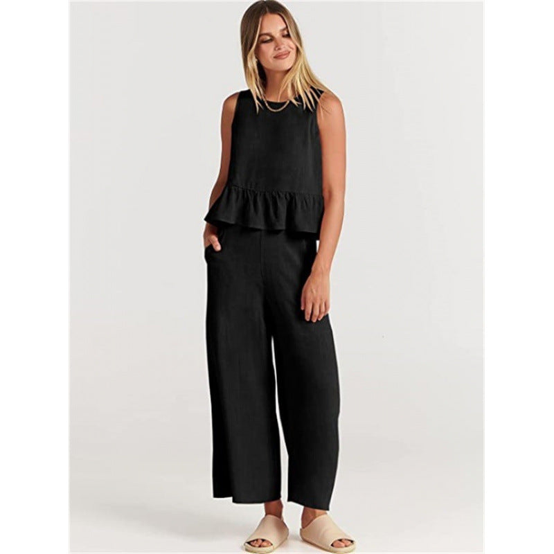 Casual Jumpsuit with Voluminous Bodice and Side Pockets