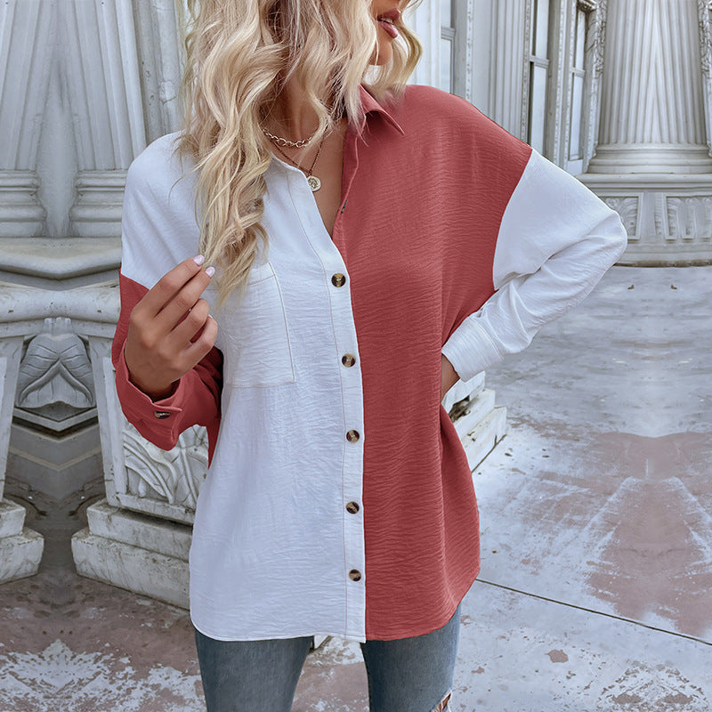 Elegant Asymmetric Button-Down Blouse with Chest Pocket