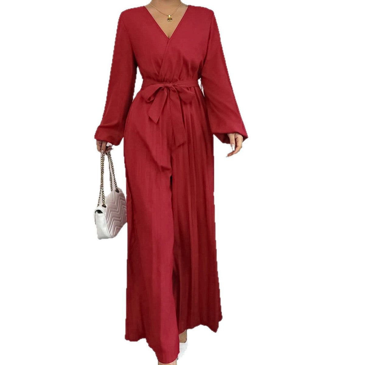 Elegant Jumpsuit with Adjustable Belt and Pleated Cut