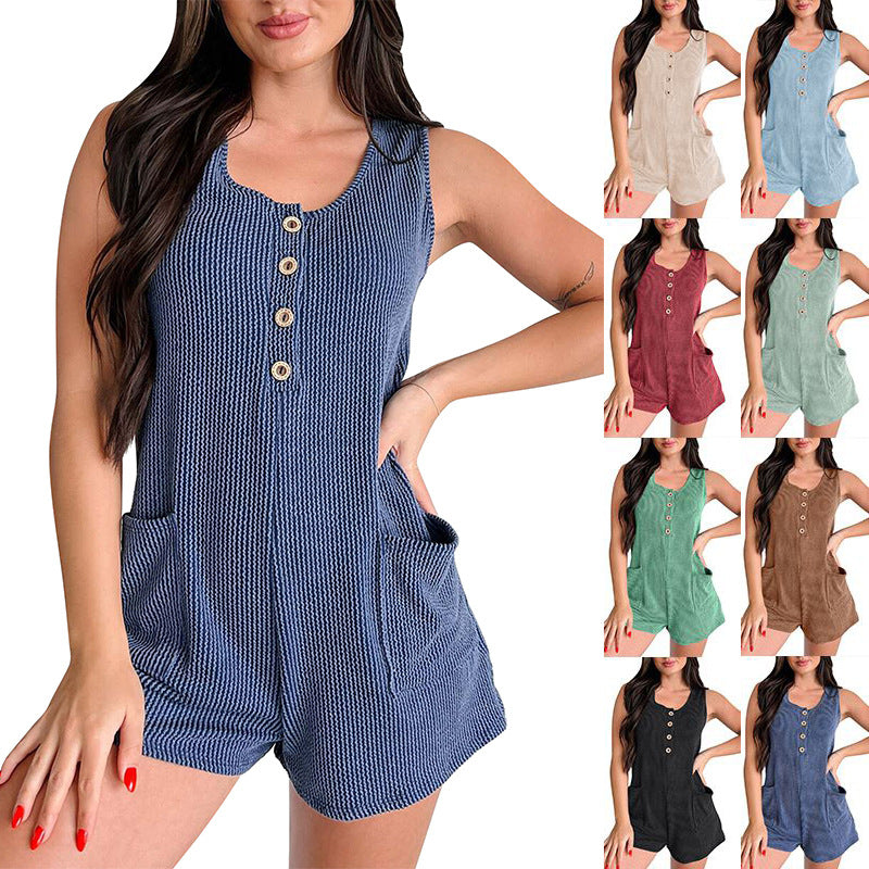 Women's Textured Jumpsuit with Decorative Buttons