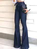 Women's Elegant Bootcut Jeans with High Waist and Belt