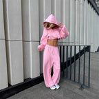 Women's Casual Sport Outfit with Cropped Hoodie and Wide Trousers