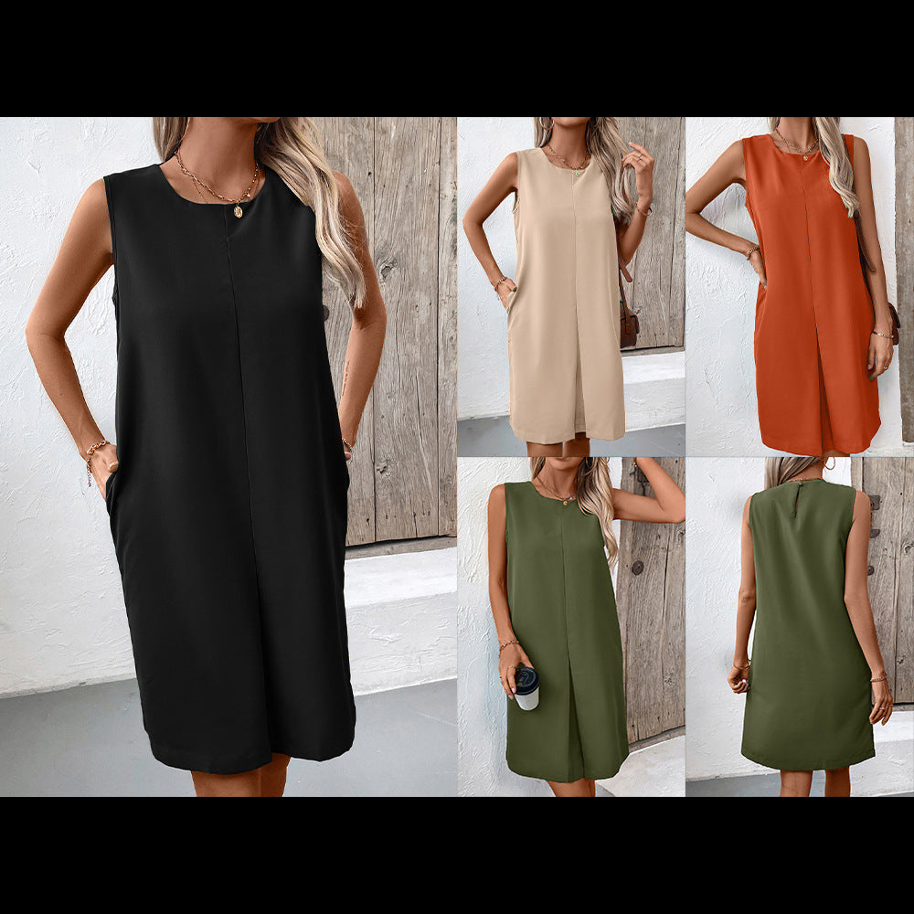 Women's Sleeveless Dress with Practical Side Pockets