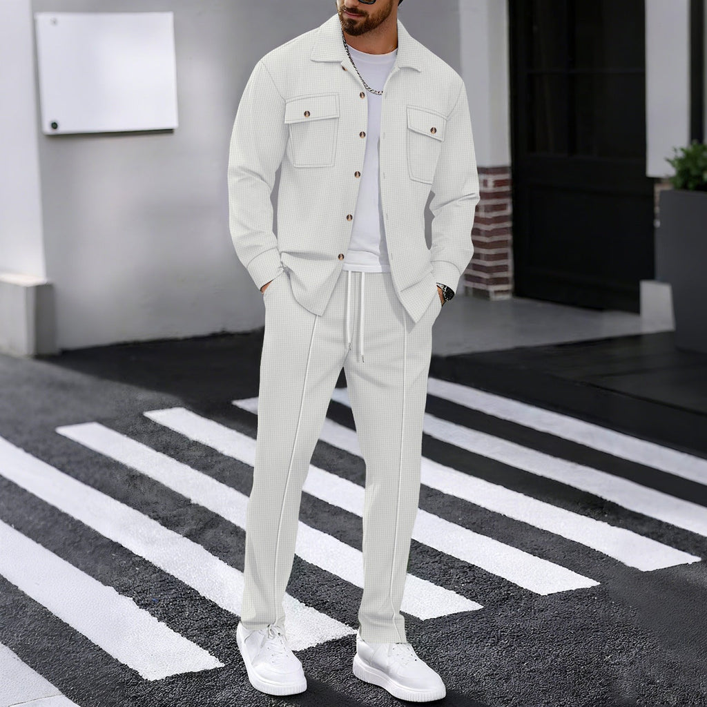 Men's Waffle Structure Shirt Jacket and Relax Pants Set