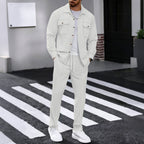 Men's Waffle Structure Shirt Jacket and Relax Pants Set